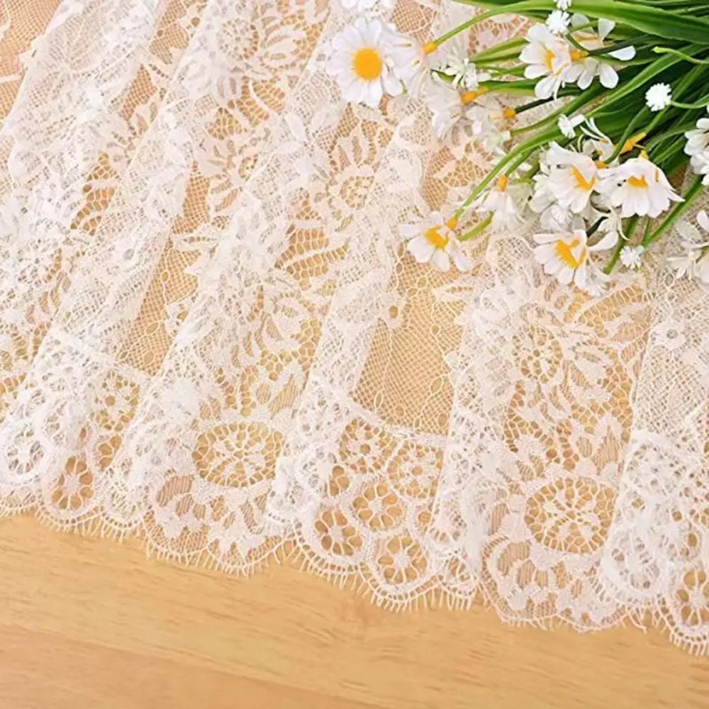 White Color Lace Table Runner Rectangular Shape European Style Vintage Table Runners Soft Floral Embroidery
