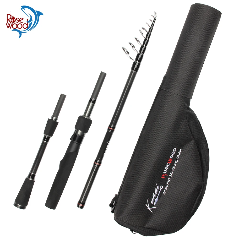ROSEWOOD KUNAI Mini Teleskop-Reise-Spinnrute 2,4m Wurfgewicht 24g/50g Tragbare Reise-Angelrute mit Tube