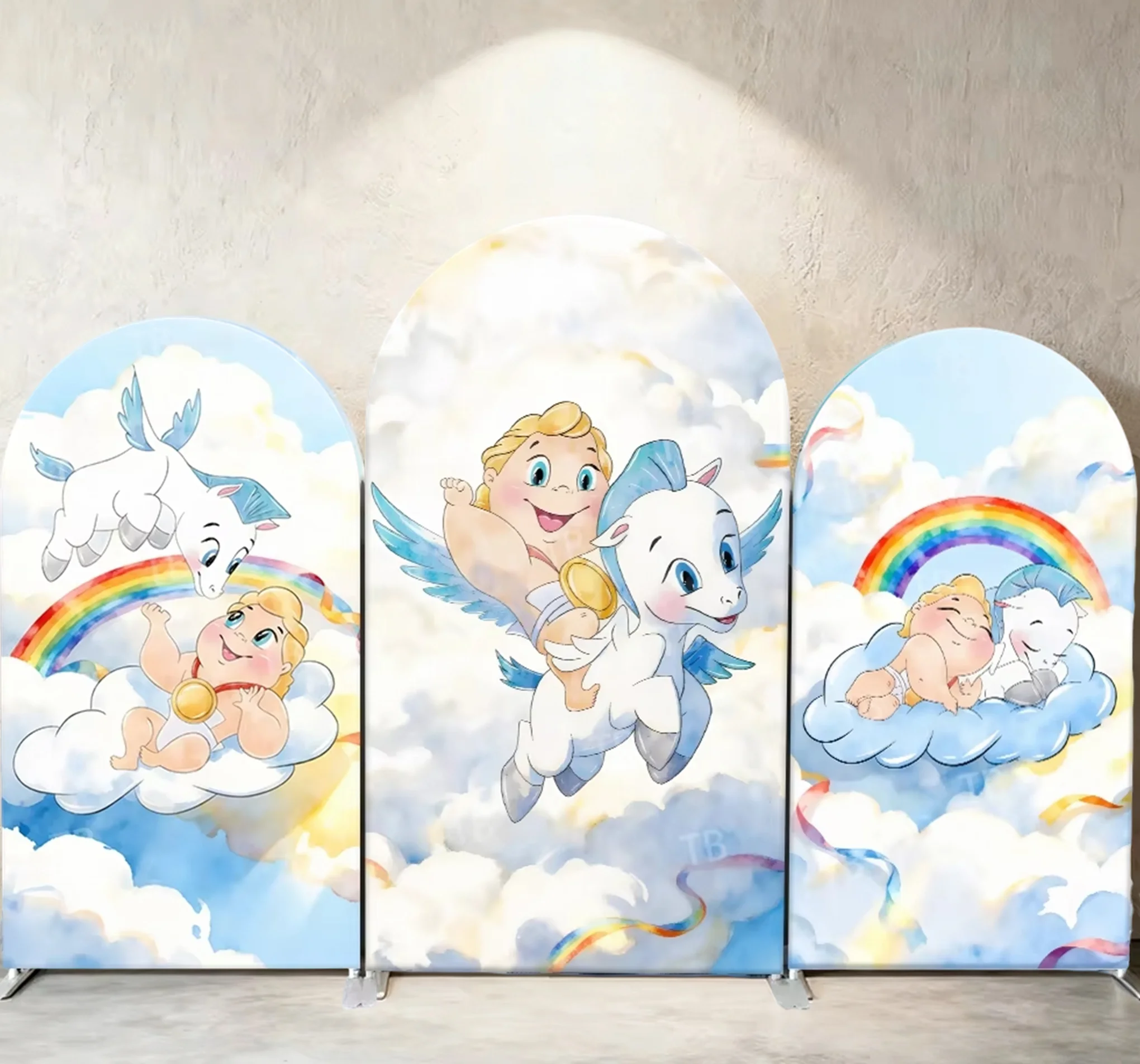 

Angel Baby Unicorn Arched Background Cloth Cloud Rainbow Theme Baby Shower Decoration Newborn Party Photo Elastic Backdrop Wall