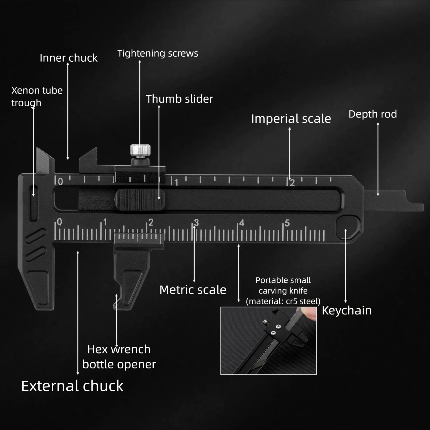 Titanium Alloy Multi-function Wrench Bottle Opener Surgical Screwdriver Ruler Outdoor Portable Unboxing Tool 4 Measuring Modes