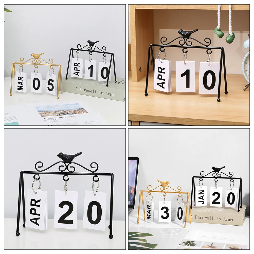 

Chic Metal Perpetual Flip Calendar Vintage Office Tabletop Decor Rustic Design Household Crafts Iron Frame Calendar Frame