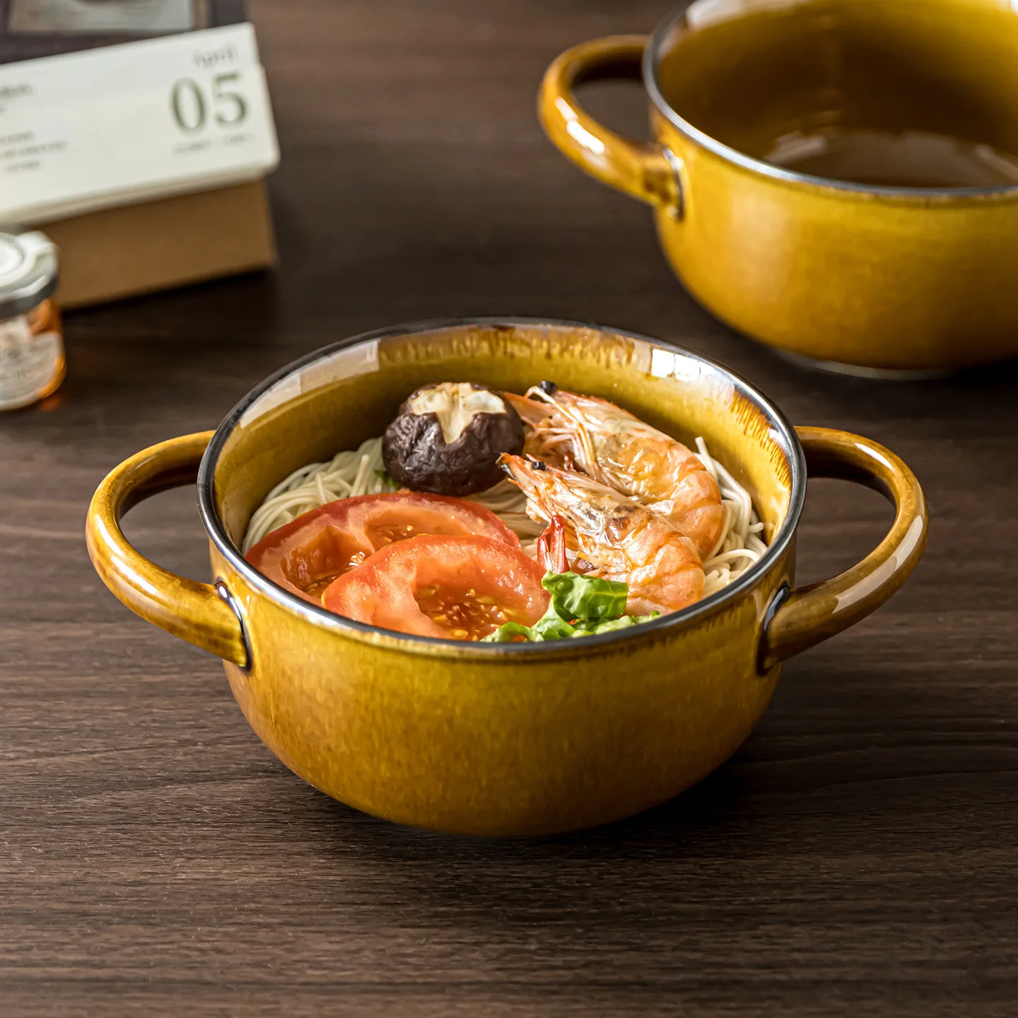 

Керамическая миска с двойным ухом в винтажном стиле для лапши, супа, салата, десерта, домашнего ресторана