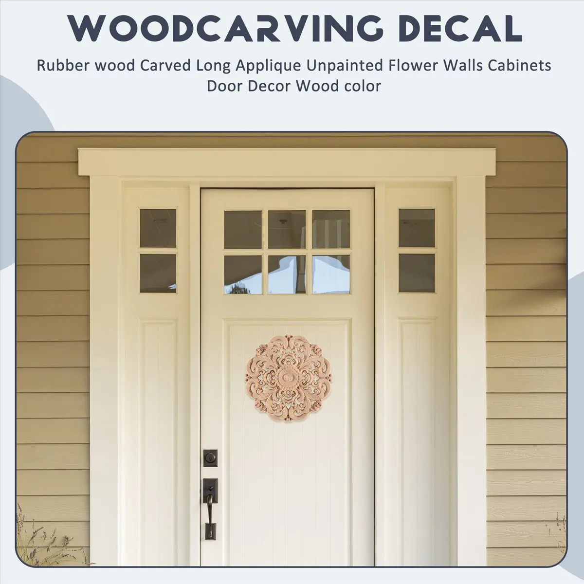 AT16 Rubber wood Carved Long Applique Unpainted Flower Walls Cabinets Door Decor Wood color
