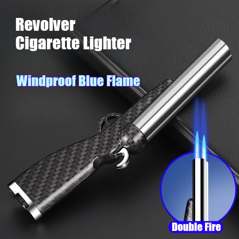 

New Windproof Open Flame Igniter Metal Cigar Lighter Inflatable Blue Double Fire Smoke Cigarettes Lighters & Smoking Accessories