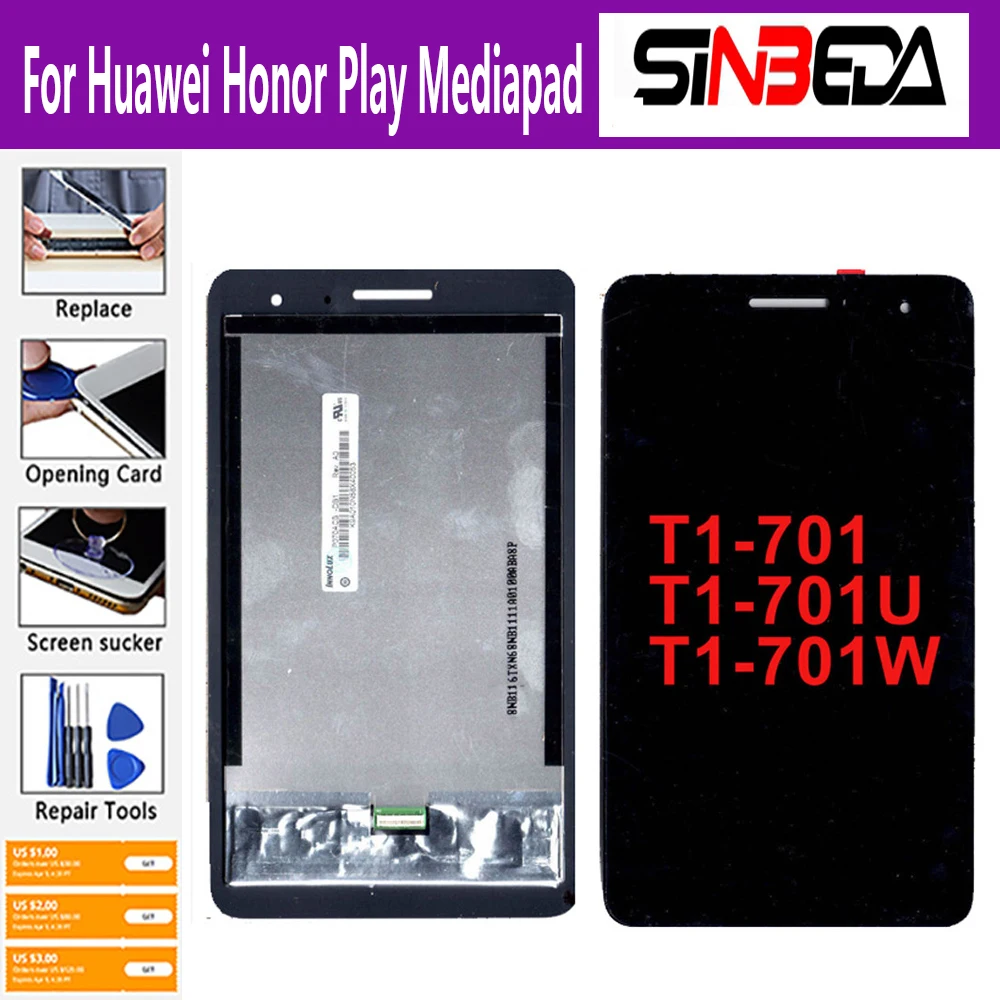 

AAA+++ LCD For Huawei Honor Play Mediapad T1-701 T1-701W T1-701U LCD display touch screen digitizer assembly