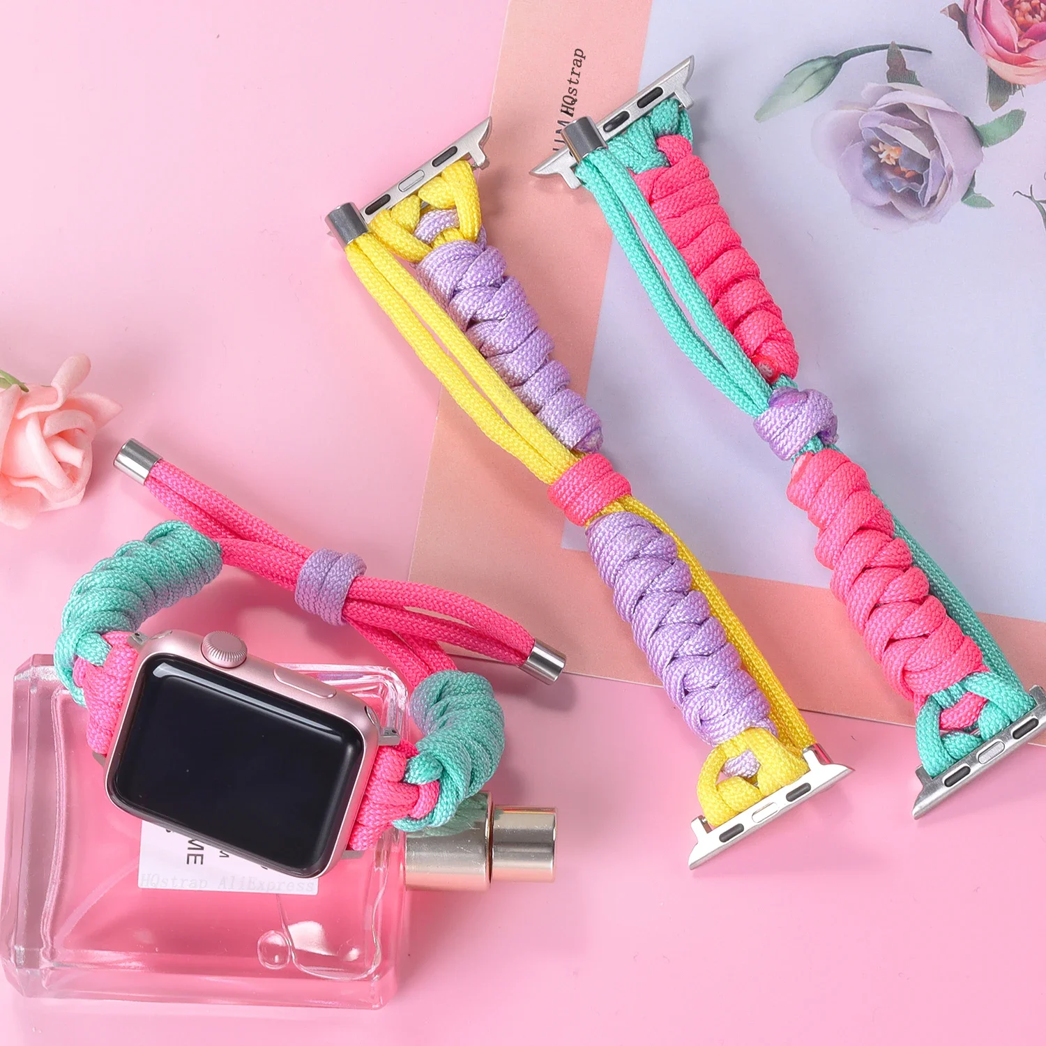 Nylon Braided Strap for Apple Watch Band 40mm 41mm 44mm 45mm 38/42mm Bracelet for Iwatch Series 8 7 6 5 SE 4 Women Rope straps