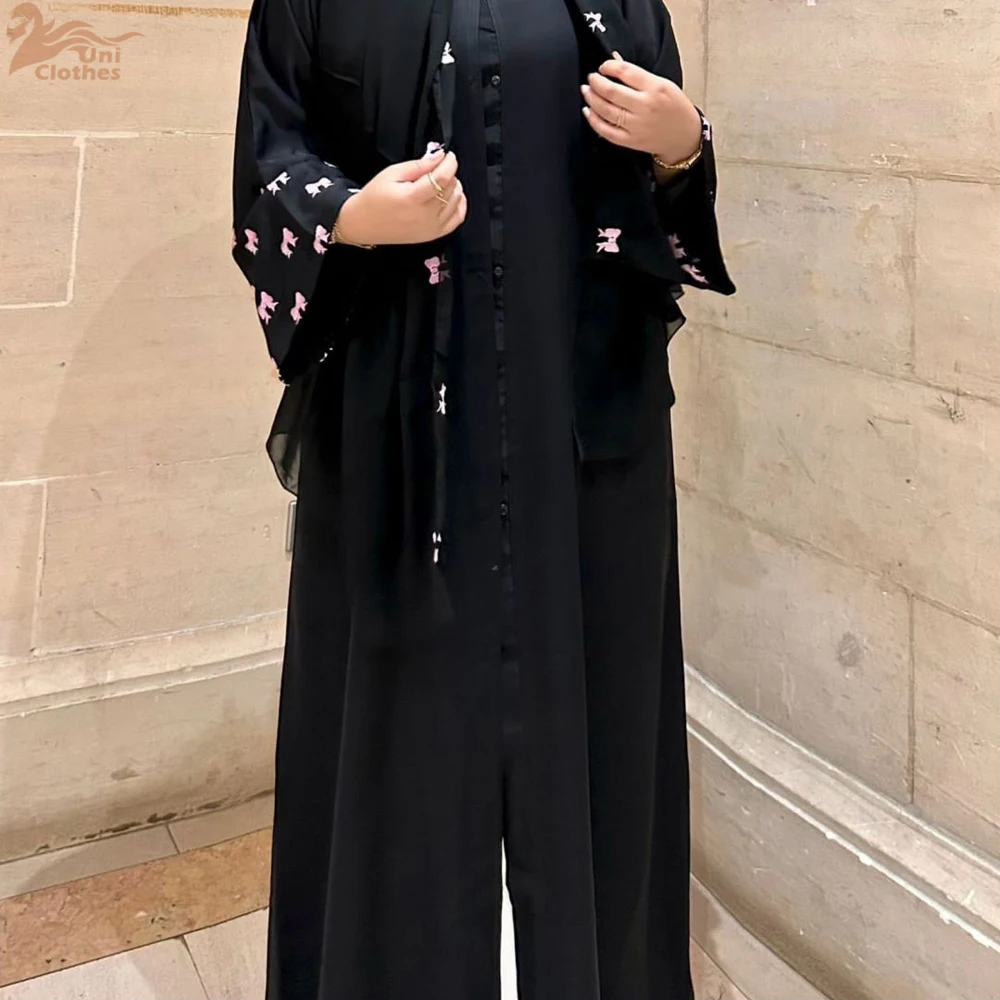 Cardigan bordado de borboleta de Dubai para mulheres, muçulmano modesto, Ramadan, Arábia Saudita, Black Hijab, Abaya, Islam, Turquia, Kaftan Robe, 2021