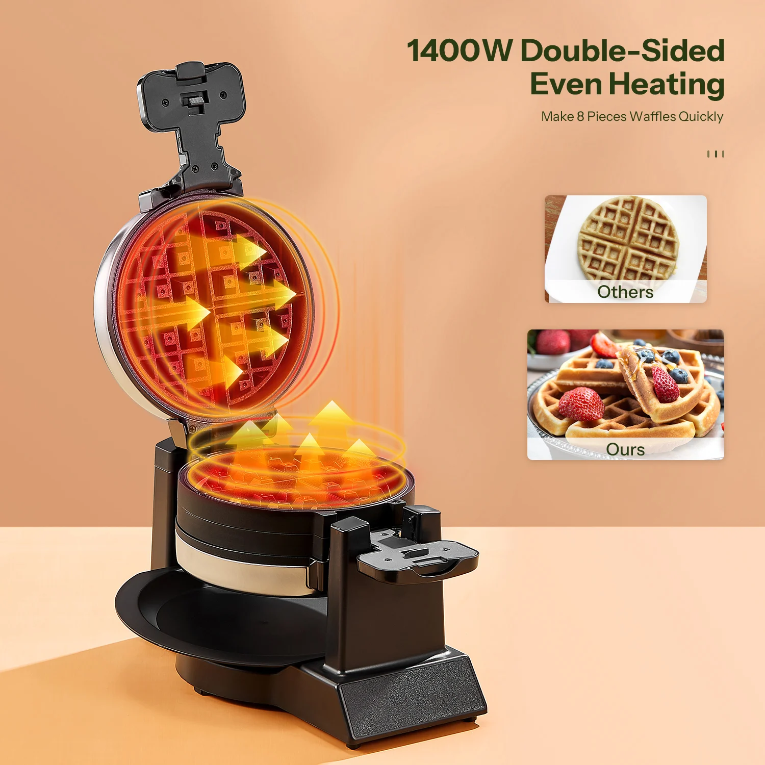 4-Slice Belgian Waffle Maker, 3 Browning Levels with Nonstick Square Waffler Iron Plates, 1200 Watts, Compact Design