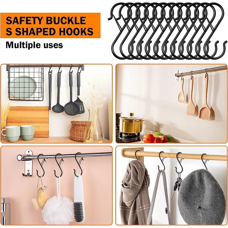 2/5/10pcs Buckle Design S Hook Kitchen Organizer Pot Rack Garden Hanging Clasp Bags Towel Closet Rod Hanger Hooks S-Shape