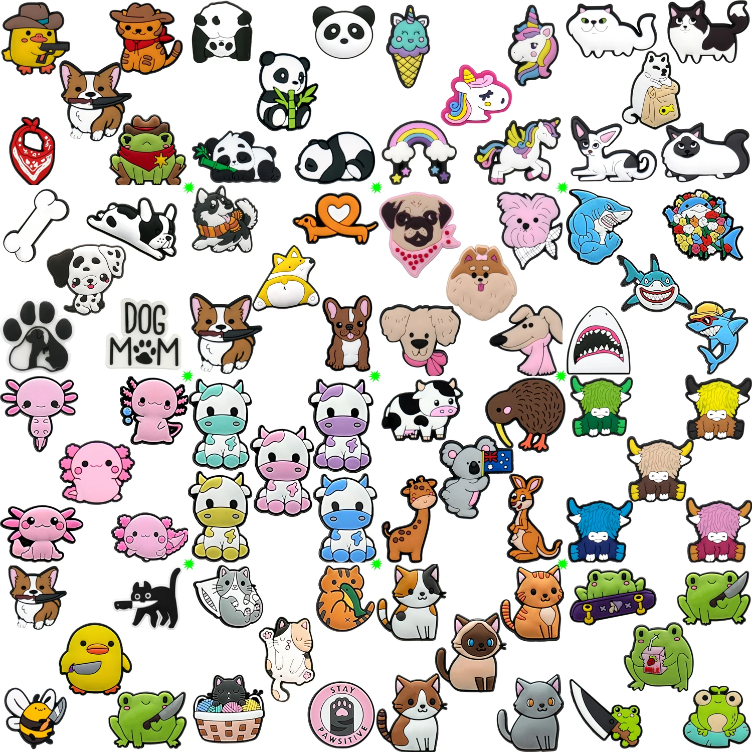 5 pçs animais bonitos sapato encantos para mulheres pato cão gato abelha panda sapo vaca sapato decoração tubarão salamandra pino tamanco jeans