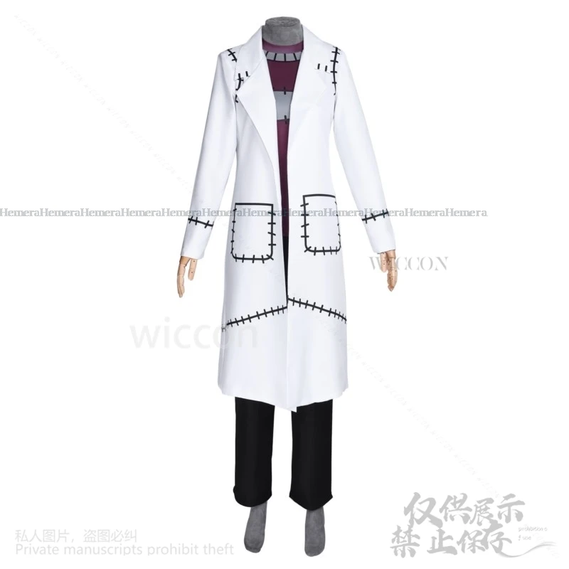 Anime Soul Cos Eater Franken Stein Doctor Uniform Costume Trench Top Pants Set Party Role Outfit Wigs For Men Women Halloween