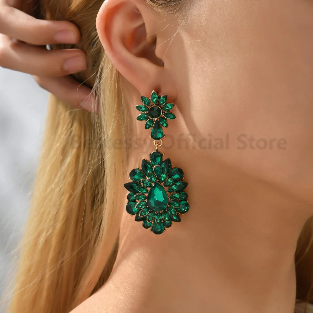 Colorful Rhinestone Big Dangle Earrings For Women New Vintage Geometric Elegant Party Wedding Luxury Jewelry Piercing Pendientes