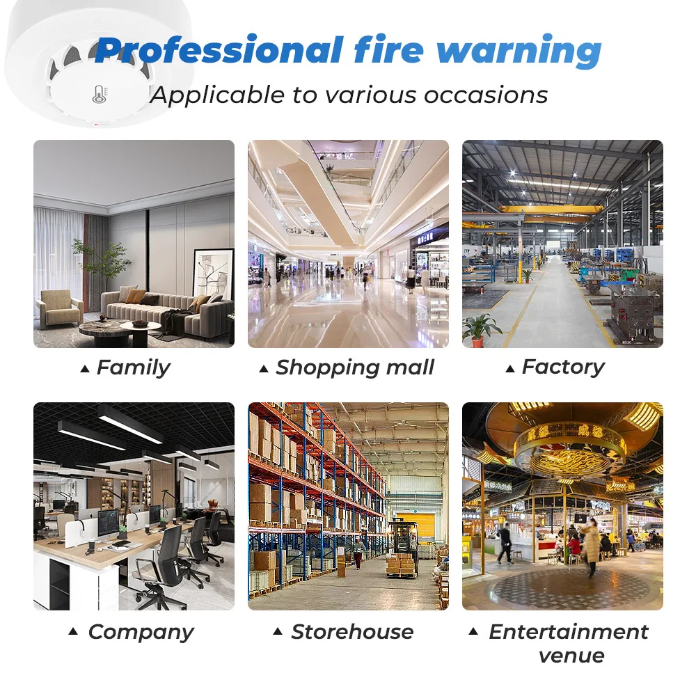 Tuya-Wi-Fi,煙探知器,火災および湿度センサー,2 in 1,コネクテッドホームセキュリティ保護システムを備えた煙探知器