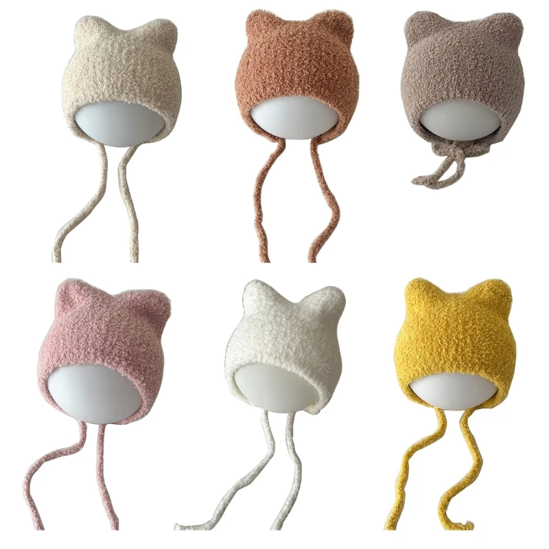 Gorro tejido con orejas gato para bebé, gorro para recién nacido, bonito gorro fetal neonatal, envío directo