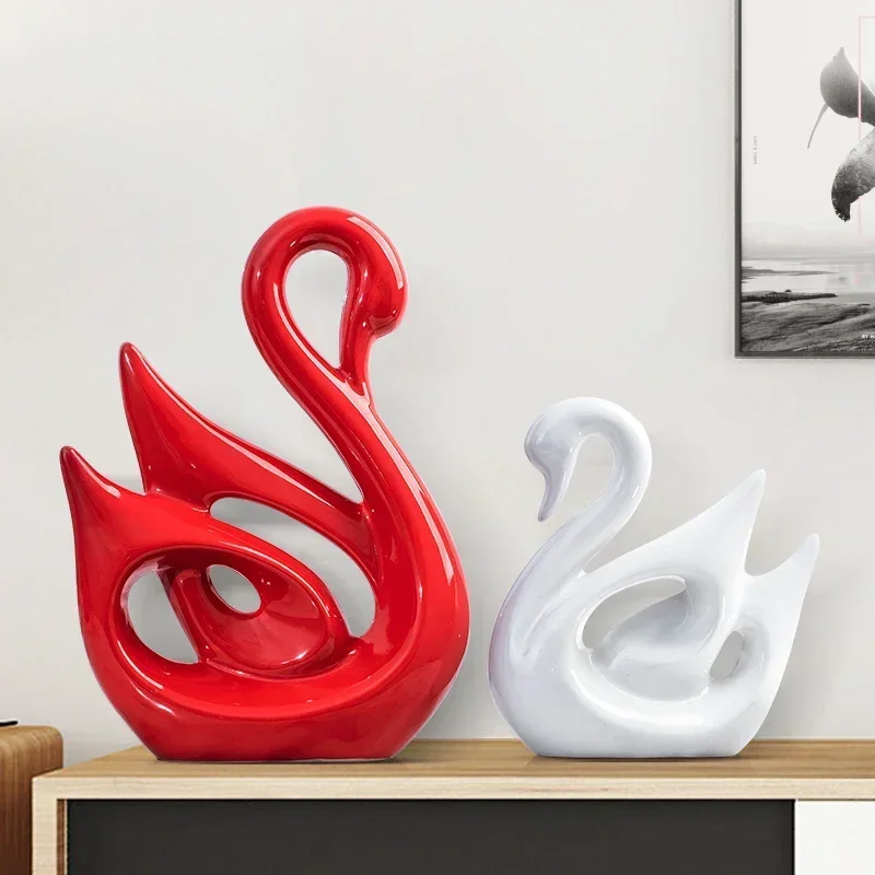 2 pc ceramic swan fish elephant Figurine Ornaments Nordic home Room Decoration ceramic couple swan wedding decoration Craft gift