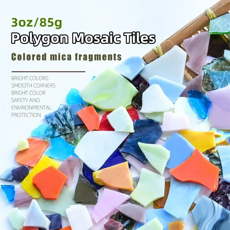 3oz/85g Polygon Mica Mosaic Tiles DIY Craft Colored Fragments Glass Tile Mosaic Making Materials Irregular Shape Pieces