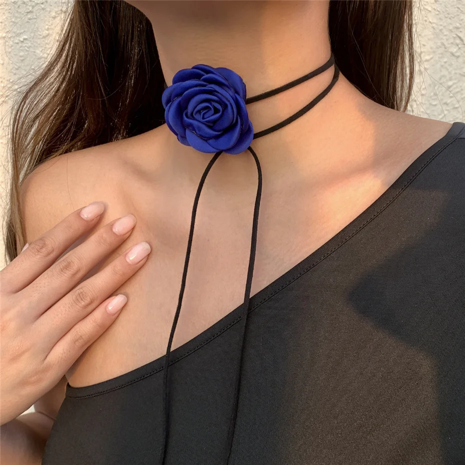 Romantische Gothic Große Rose Blume Schlüsselbein Kette Halskette für Frauen Damen Koreanische Mode Einstellbare Seil Halsband Y2K Zubehör – Detail 11