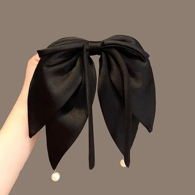 Koreańska wstążka kokarda spinki do włosów dla kobiet modne jednolite kolorowe spinki do włosów z kokardą eleganckie przypinany kucyk akcesoria do włosów