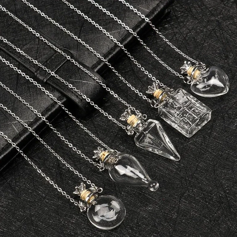 New Glaze Vial Necklace Openable Water Drop Heart Bottle Pendant Steel Chain Necklace Oil Diffuser Vial Jewelry