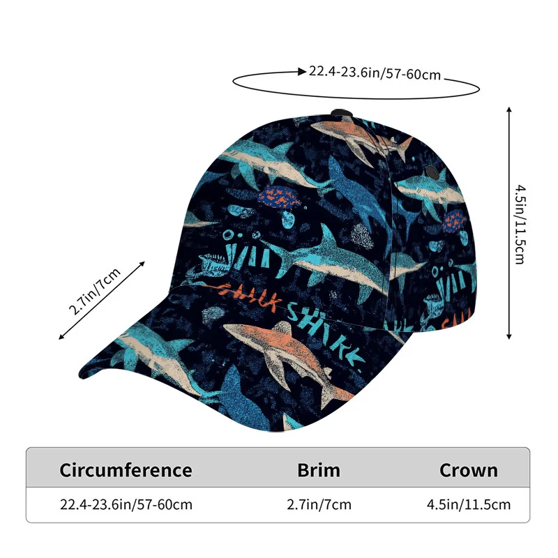Shark Print Baseball Cap Compatible for Shark Week Adjustable Snapback Hat with Shark Pattern Design Lightweight Comfortable