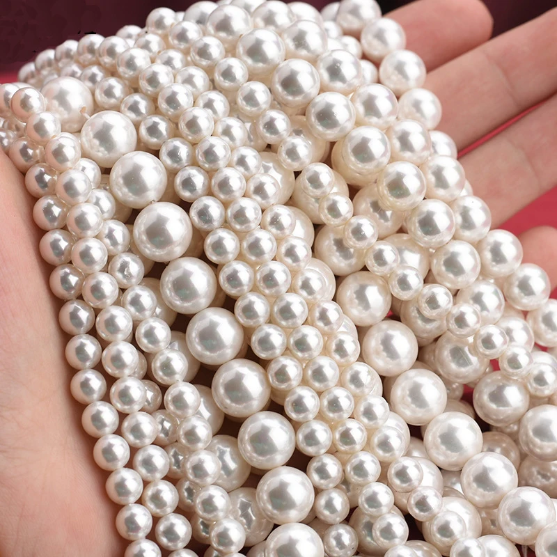 Factory Wholesale 3/4/6/8/10/12/14/16mm White Shell Pearl Round Loose Beads For Jewelry Making Choker Diy Bracelet Jewellery