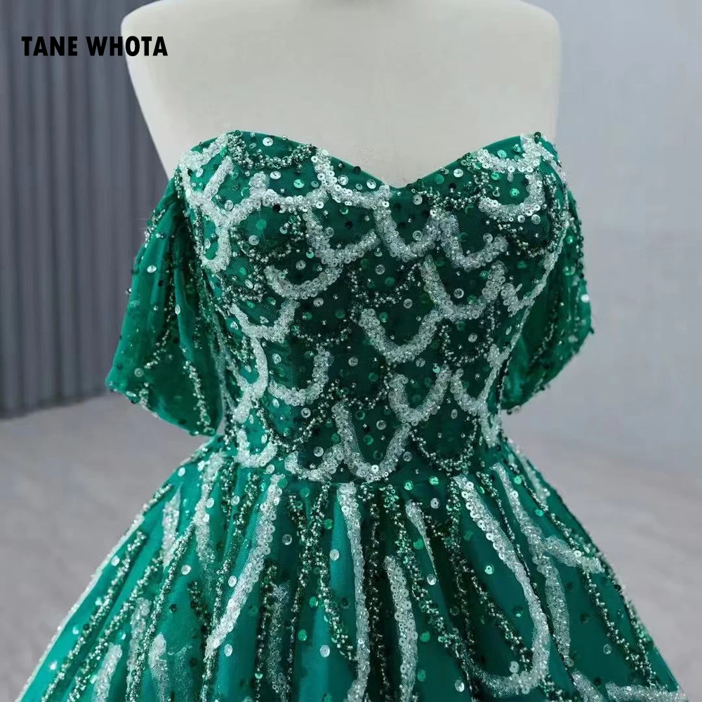 Vestidos De Noche Sweetheart Off Shoulder Lace Up Back Evening Dress Beaded Sequined Green Long Formal Dresses