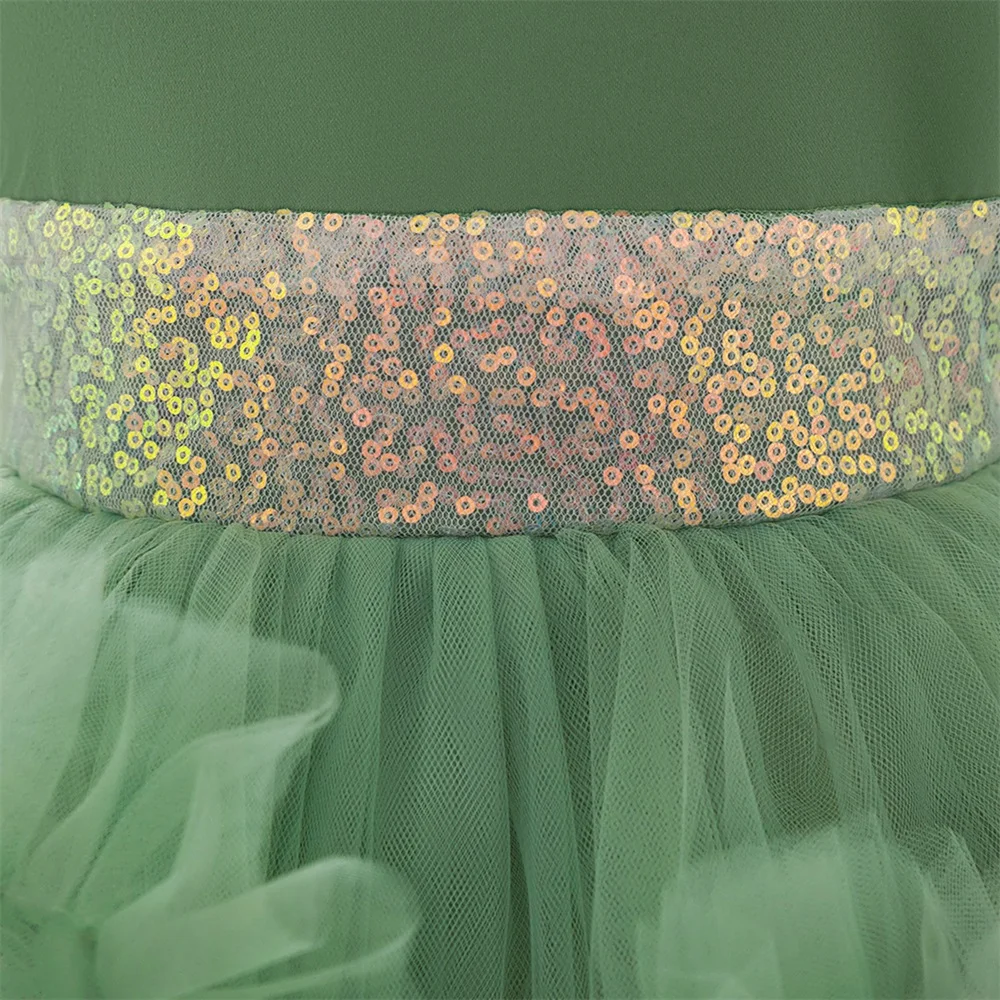 Baby Girls Green Lace Trailing Party Dress Infant Fluffy Birthday Tutu Dresses Kids Formal Evening Princess Gown Girl Costumes