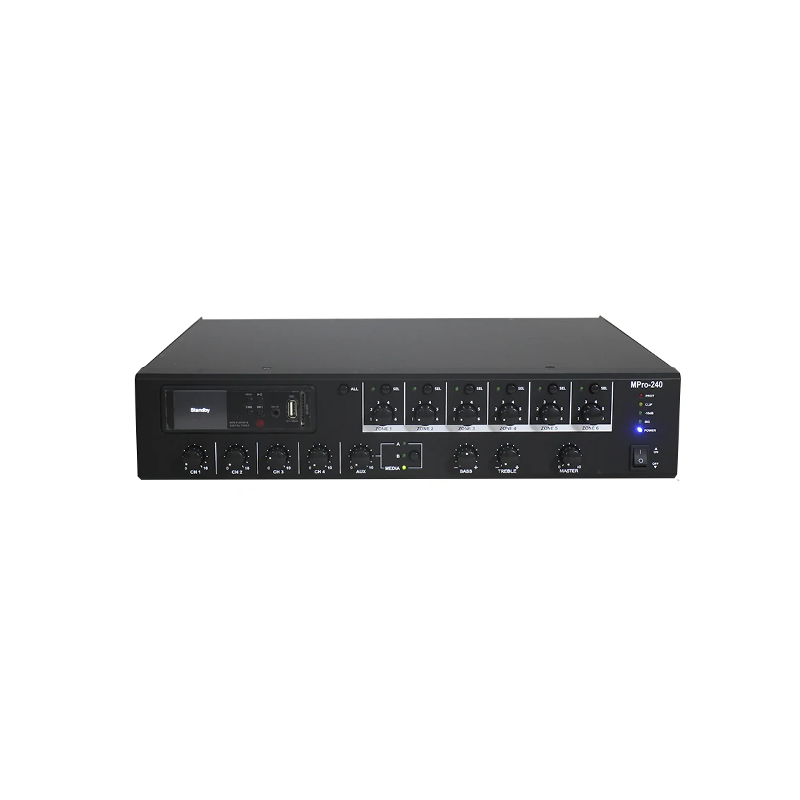 6-zone 4-channel 480W Mixer Amplifier with Zone Volume Control, Over Current and Thermal Protection for PA, Malls and Bars