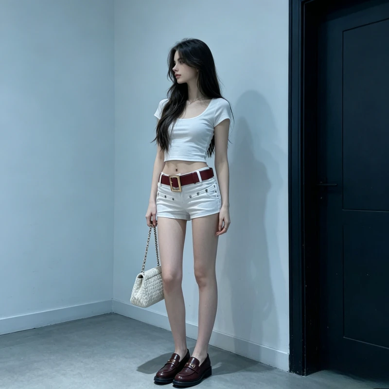 

Women Denim Pant Short Jeans Vintage Washed Slim Fit A Line Low Waist Trousers Rivet Belt High Street Beach Party Night Sexy