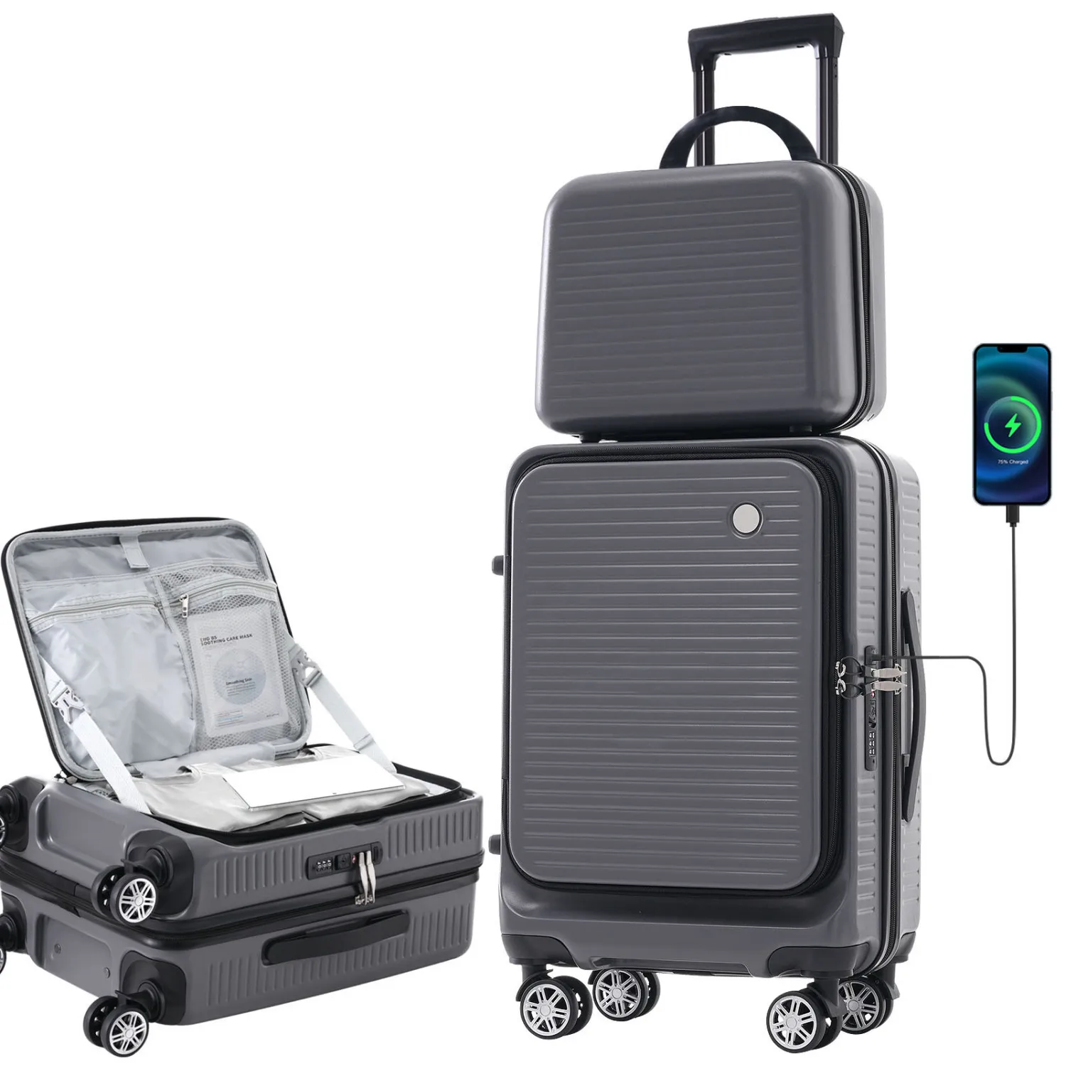 

Carry-on Luggage 20 Inch Front Open Luggage Lightweight Suitcase with Front Pocket and USB Port, 1 Portable Carrying Case