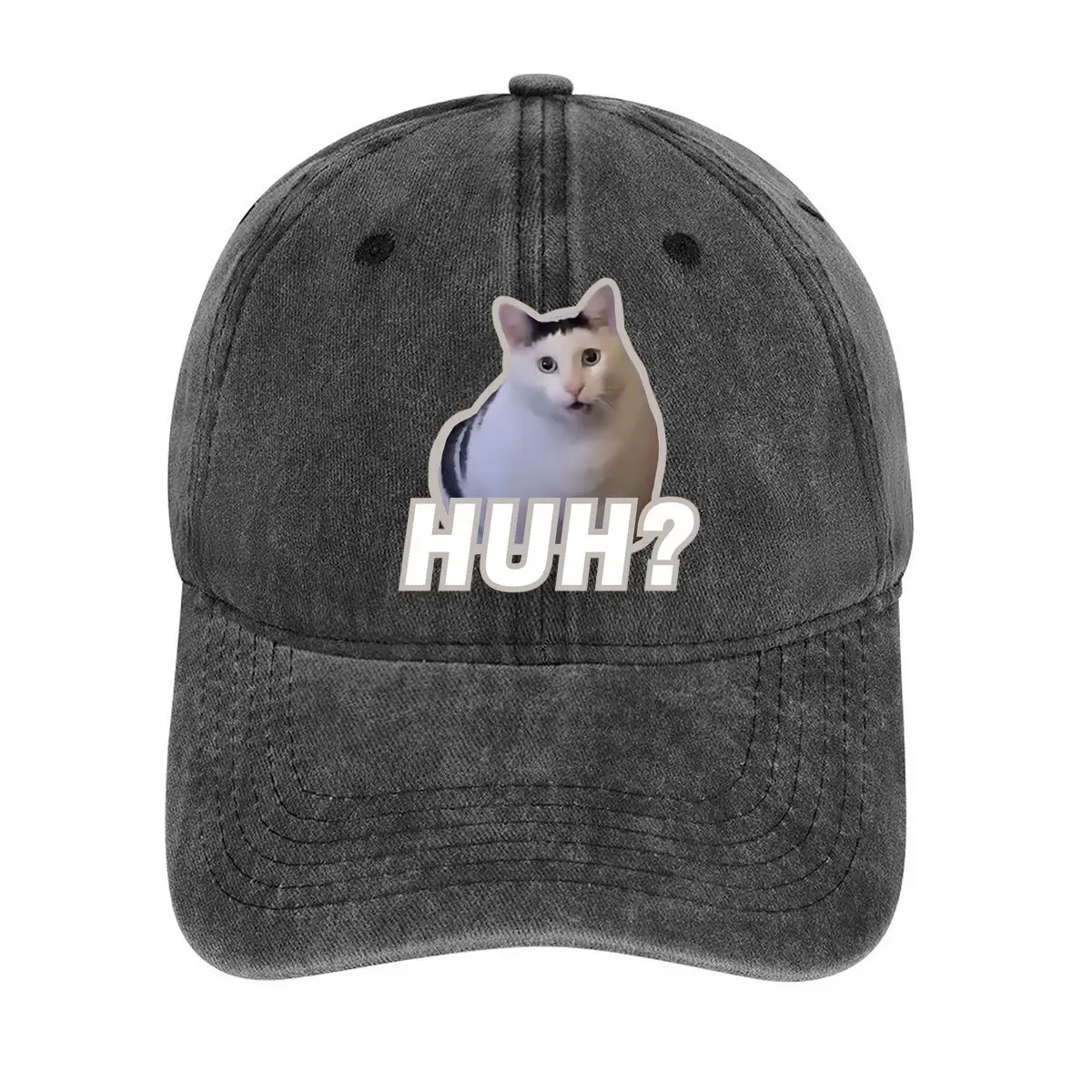 

Cat with the text HUH humorous - graphic for a playful - or themed - identity design Washed Baseball Cap