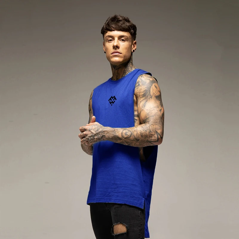 Mens Cotton Running Vests Breathable Sleeveless Loose Open Tank Top Gym Workout Fitness Sports Clothing Summer Bodybuilding Vest
