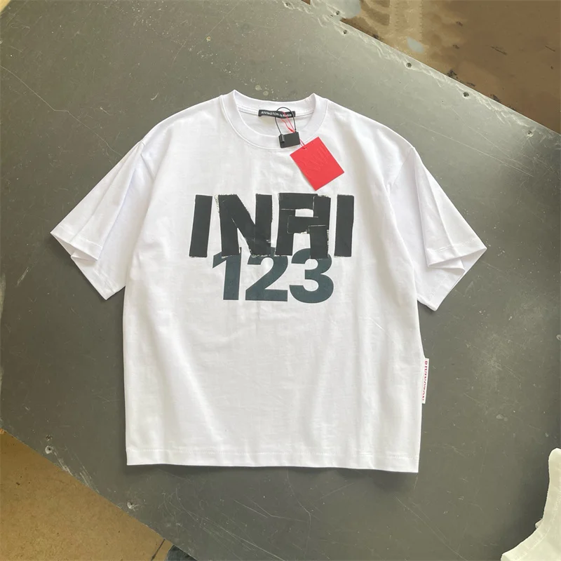 26SS Summer Men's Women's Cotton Oversized RRR123 T-Shirt Streetwear Crackle Pattern Print White Tops T Shirt