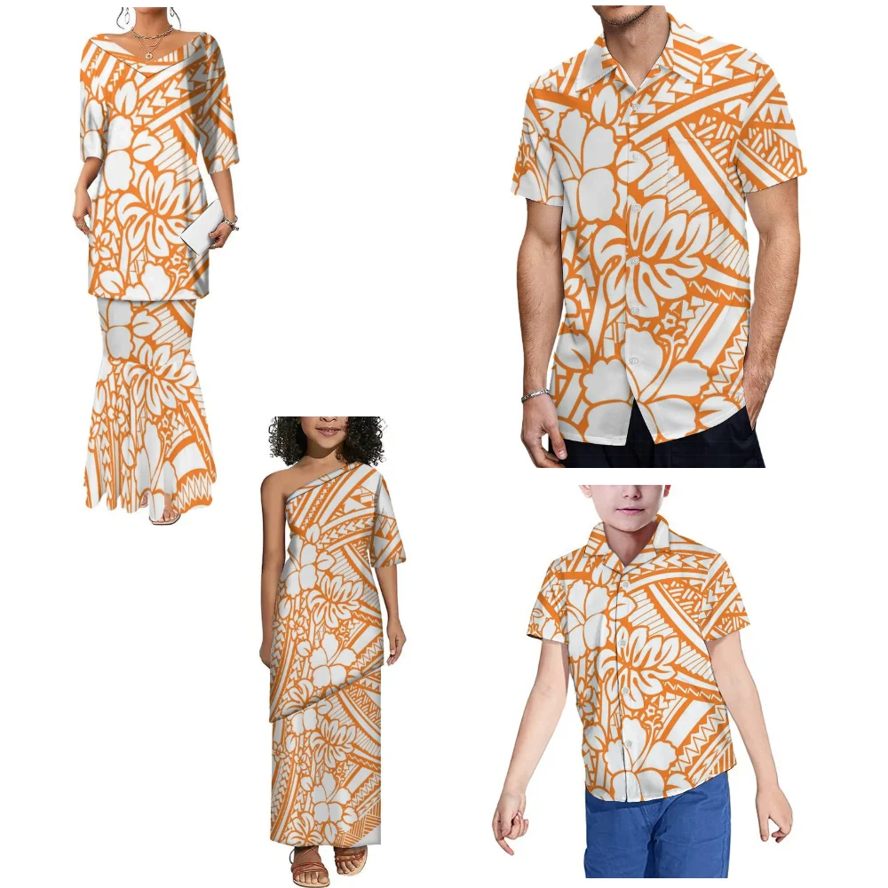 Robe de famille à manches courtes pour hommes et femmes, père, mère, fille, fils, habit de fête, tribu esienne, île des Samoa, été, chemise Puletasi pour hommes, 2025