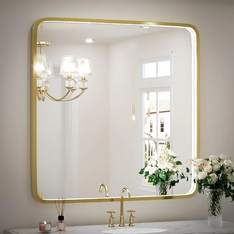 LED Bathroom Mirror with Lights,  Frame Mirror, Wall Mounted Lighted Vanity Mirrors for Wall,