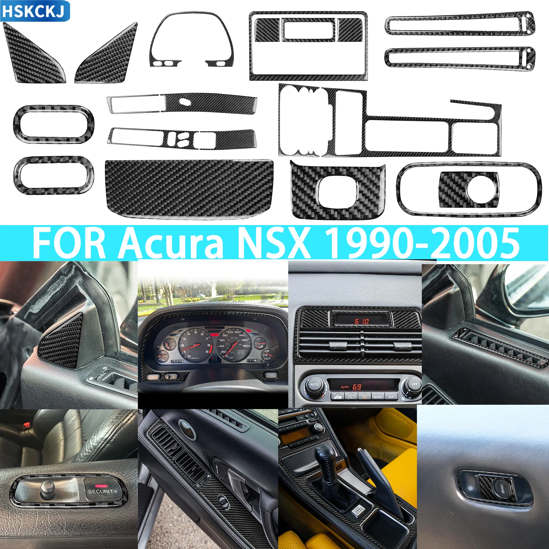 

FOR Acura NSX 1990-05 Car Speedometer Surround Central Control Clock Set Air Outlet Door Panel Carbon Fiber Accessories Sticker