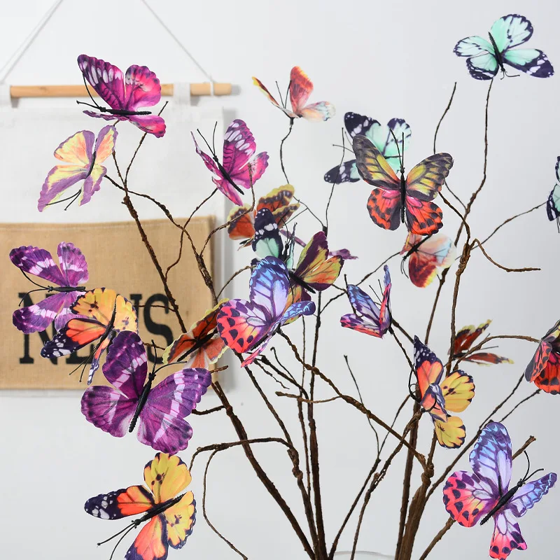 

10 искусственных веток с бабочками для оформления витрин, домашнего декора, свадебных украшений, реквизит для уличной фотосъемки