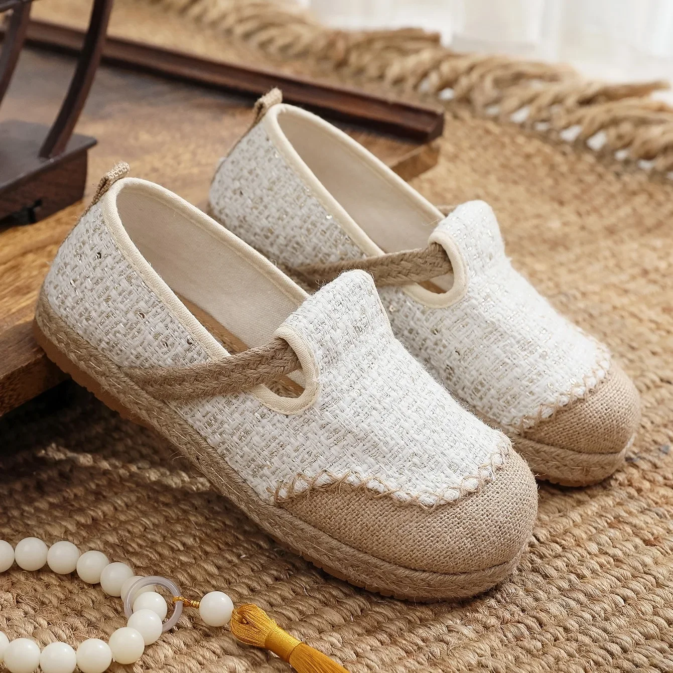 Glitter Shoes Slip-on Flax Clogs Platform Casual Female Sneakers Round Toe Increas Height New Slip On Linen Creepers Leisure TPR