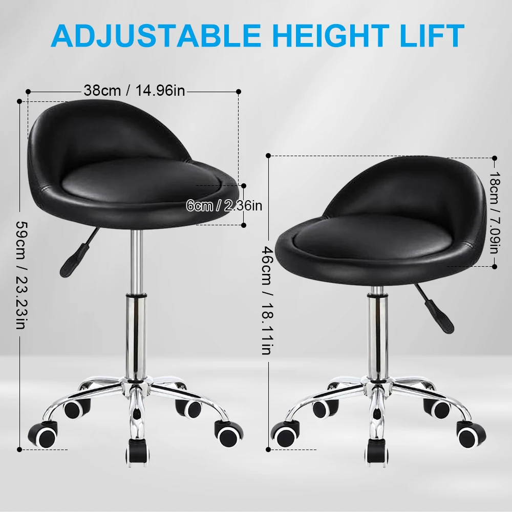 Beauty Rolling Stool Salon Stool Chair with Backrest Height Adjustable PU Leather Swivel Stools for Office Tattoo Makeup Spa