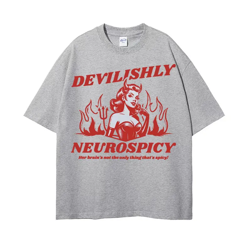 Funny ADHD T Shirt for Women Devilishly Neurospicy Vintage Style Adult Humor T-shirts Men Harajuku Fashion Casual O-Neck T-shirt