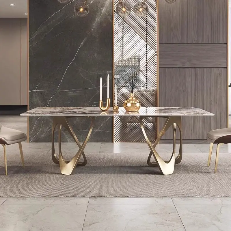 Italian Luxury Sintered Stone Dining Table Pandora Pattern Luxury Stone Rectangular Designer Dinner Table for Villa Apartment