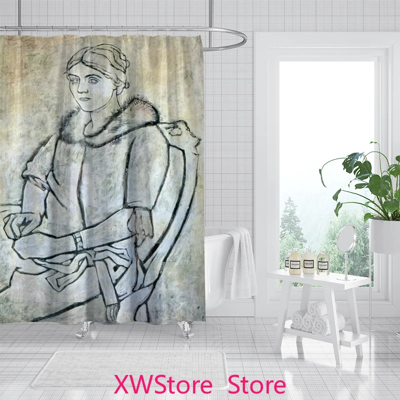 

Black and White Sketching Modern Minimalist Abstract Painting Shower Curtain Waterproof and Mildew Proof