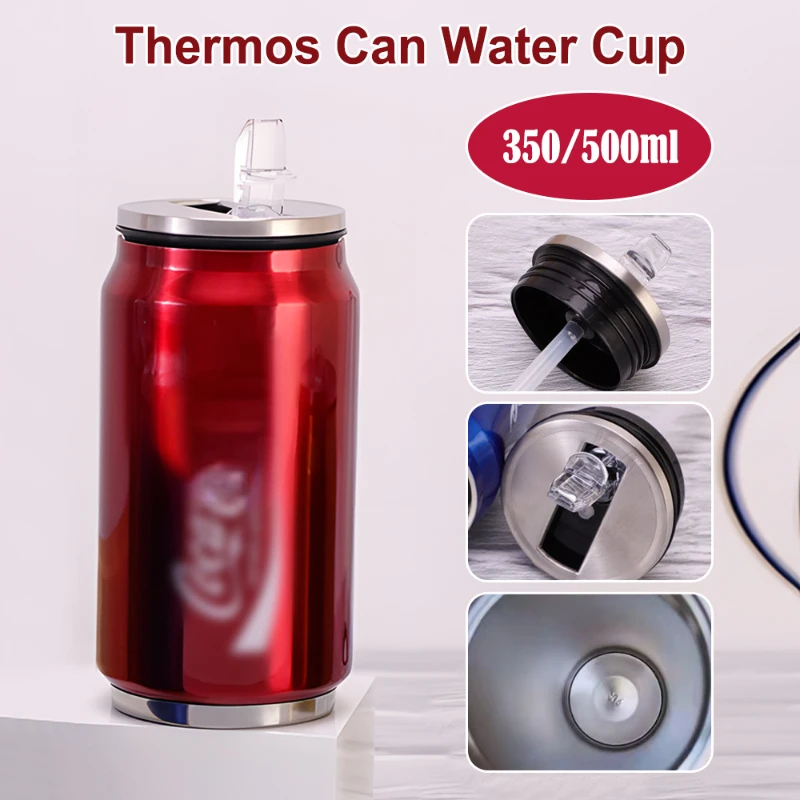 Stainless Steel Vacuum Insulated Tumbler Creative Can Beverage Bottle Coke Thermos Cup With Logo Straw Drinking Water Cup