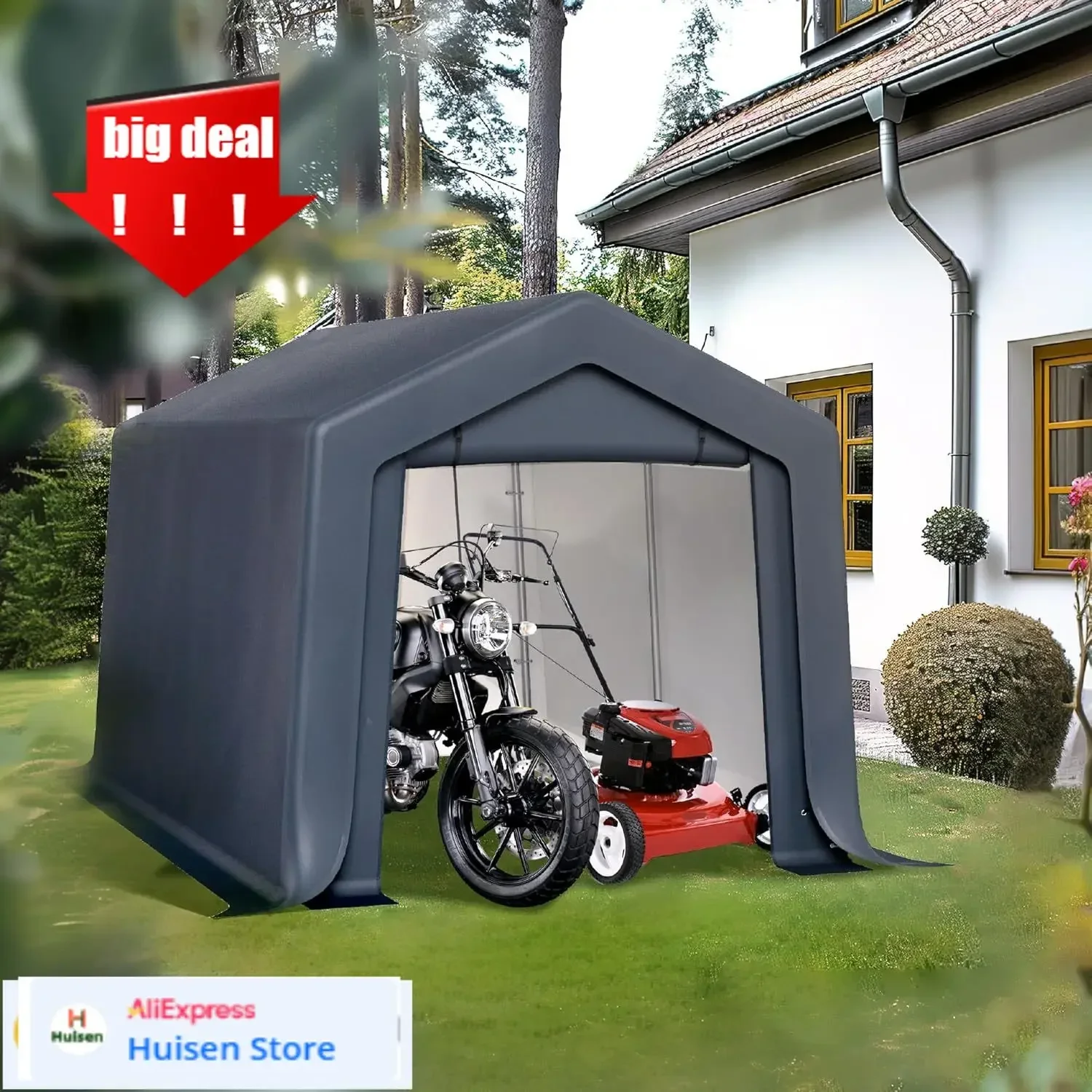 

Прочный портативный навес для хранения на открытом воздухе размером 8 x 12 x 7,3 дюйма, гаражный сарай с 2 свернутыми дверями и вентиляционными отверстиями на молнии, карпорт для мотоцикла, велосипеда