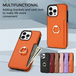 Luxury Ring Wallet Card Slot Leather Phone Case For iPhone 16 15 14 13 12 11 Pro Max Plus 15 Pro XR XS Shockproof Bracket Cover