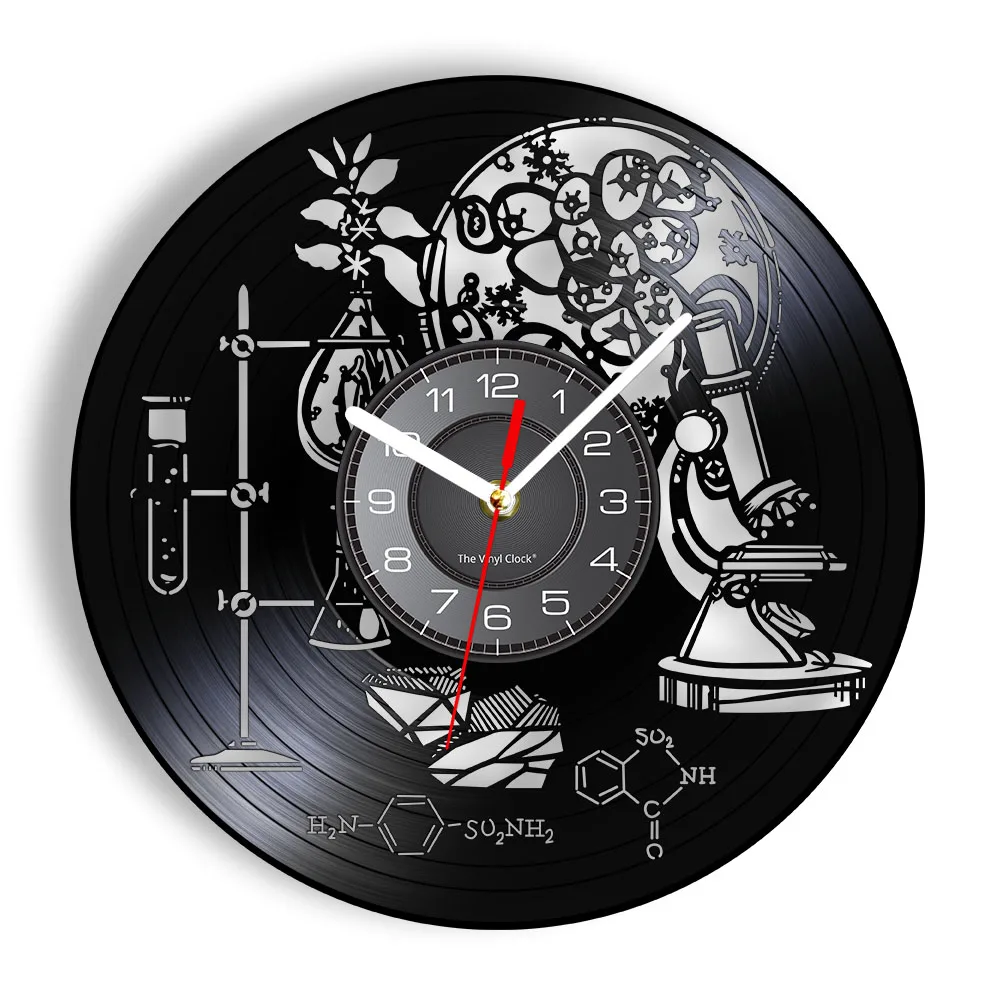Tools of Science Chemistry Lab Wall Decor Vinyl Record Wall Clock Biology Science Dopamine Molecule Vintage Clock Scientist Gift