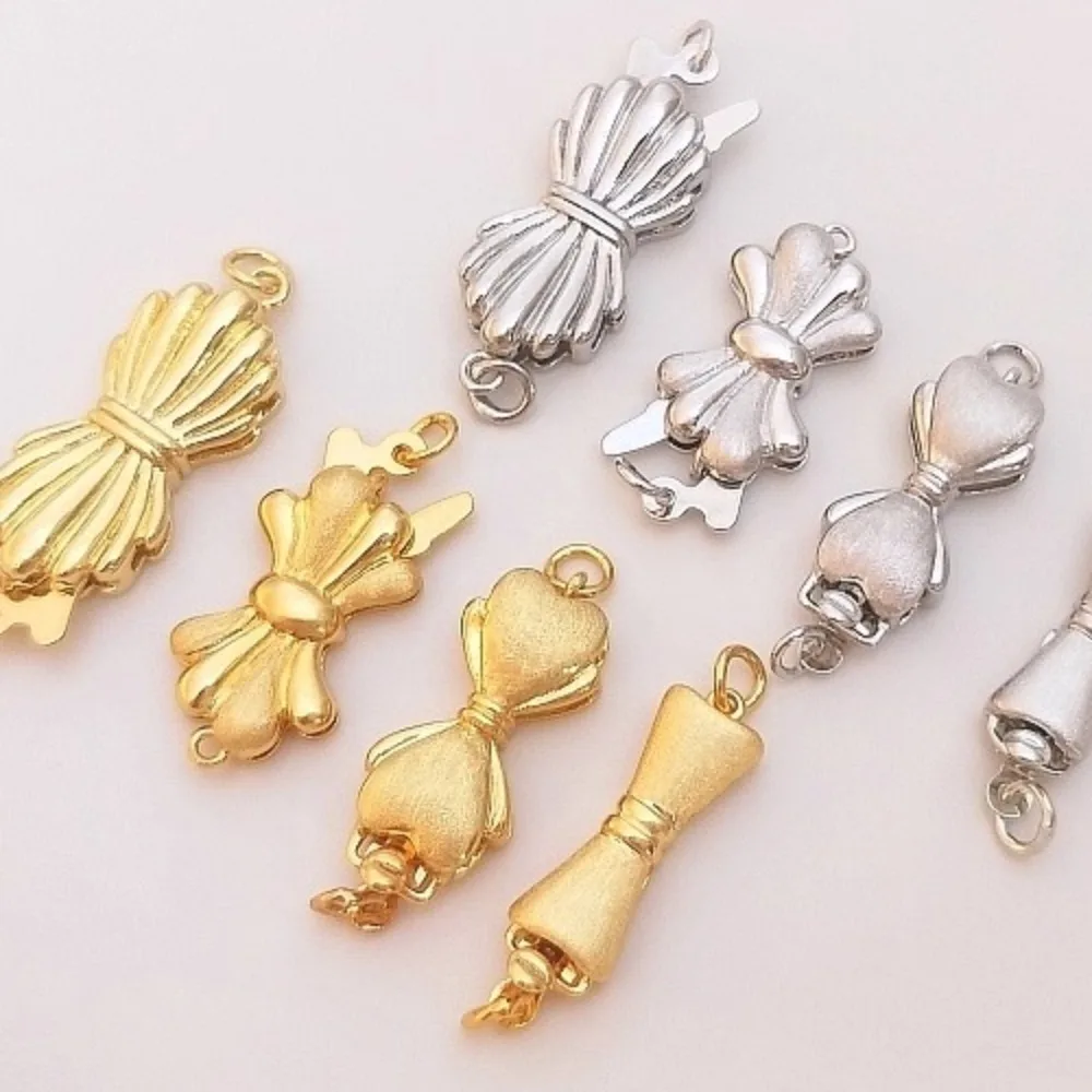 

Copper Bag Real Gold Brushed Bow Insert Buckle Single Row Double Row Pearl Necklace Buckle Tail Buckle Jewelry Accessories