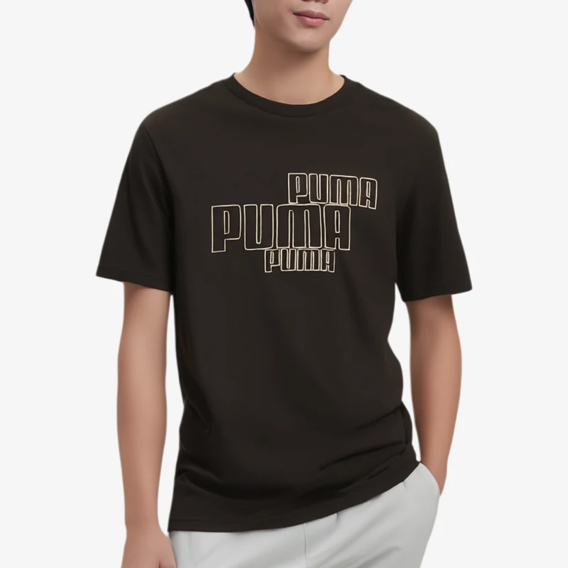 Puma genuine new men's black soft round neck printed casual short sleeved T-shirt 690667-01