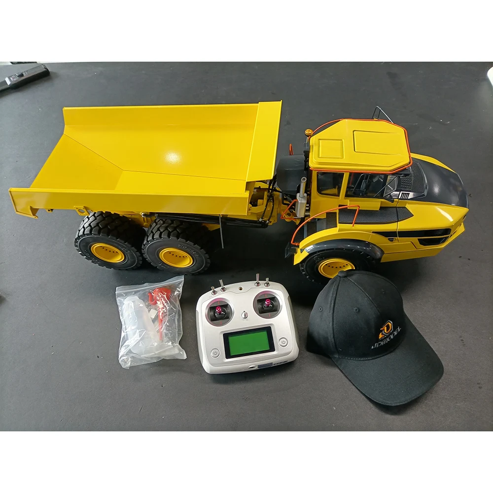 JDM 166 1/14 E450C hydrauliczne RC przegubowe wywrotka RTR żółty W/System oświetlenia dźwiękowego Flysky I6s 10CH silnik