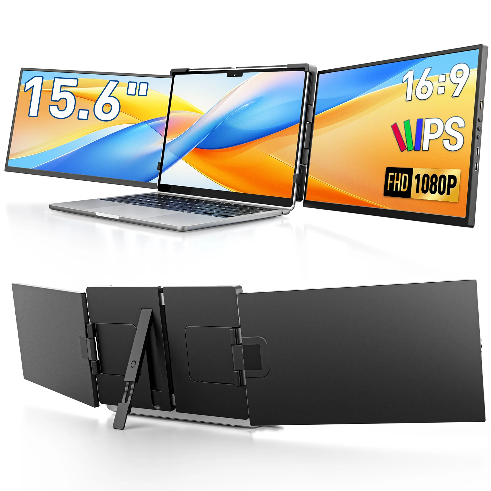 15,6 Zoll Triple-Screen-Extender für Laptop Mini-PC 1080 FHD IPS Externe Erweiterung Tragbarer Dual-Monitor für MAC Windows Chrome